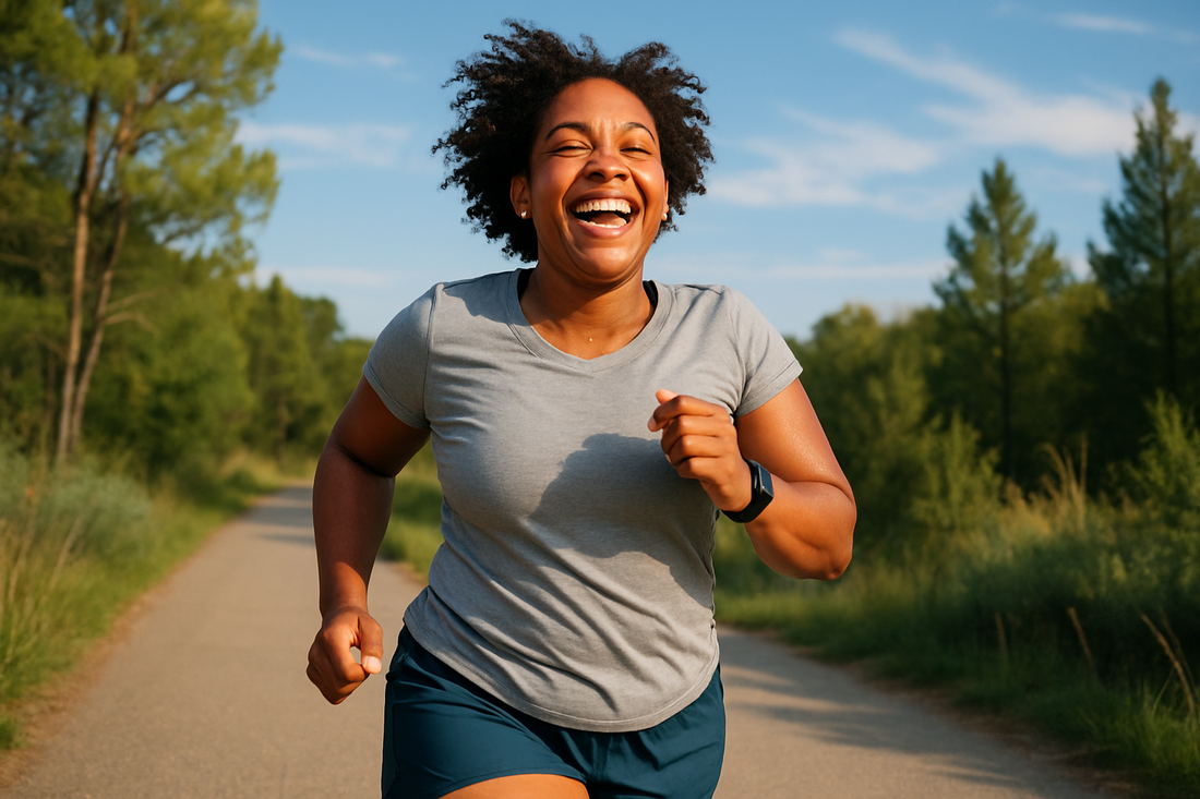 Lycklig löpare som upplever runners high