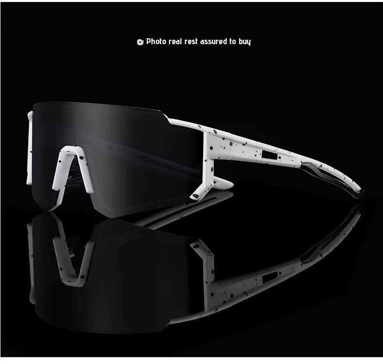 Solglasögon löpning, vita bågar med svarta prickar