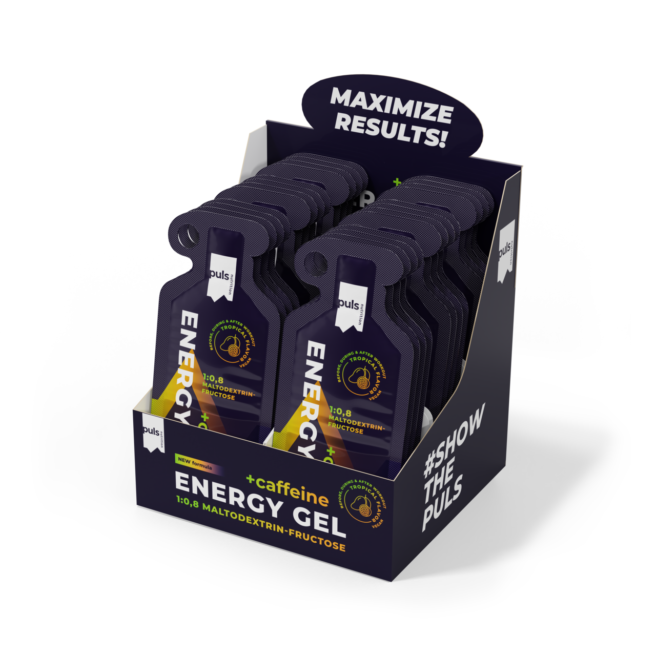 En låda med energigel för löpare