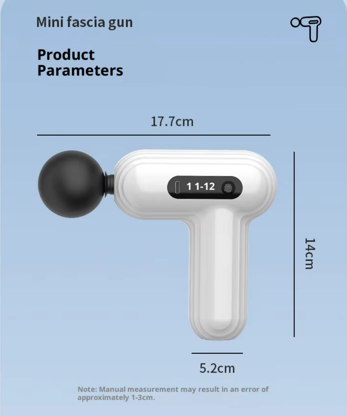 Mått som visa hur liten massagepistolen är