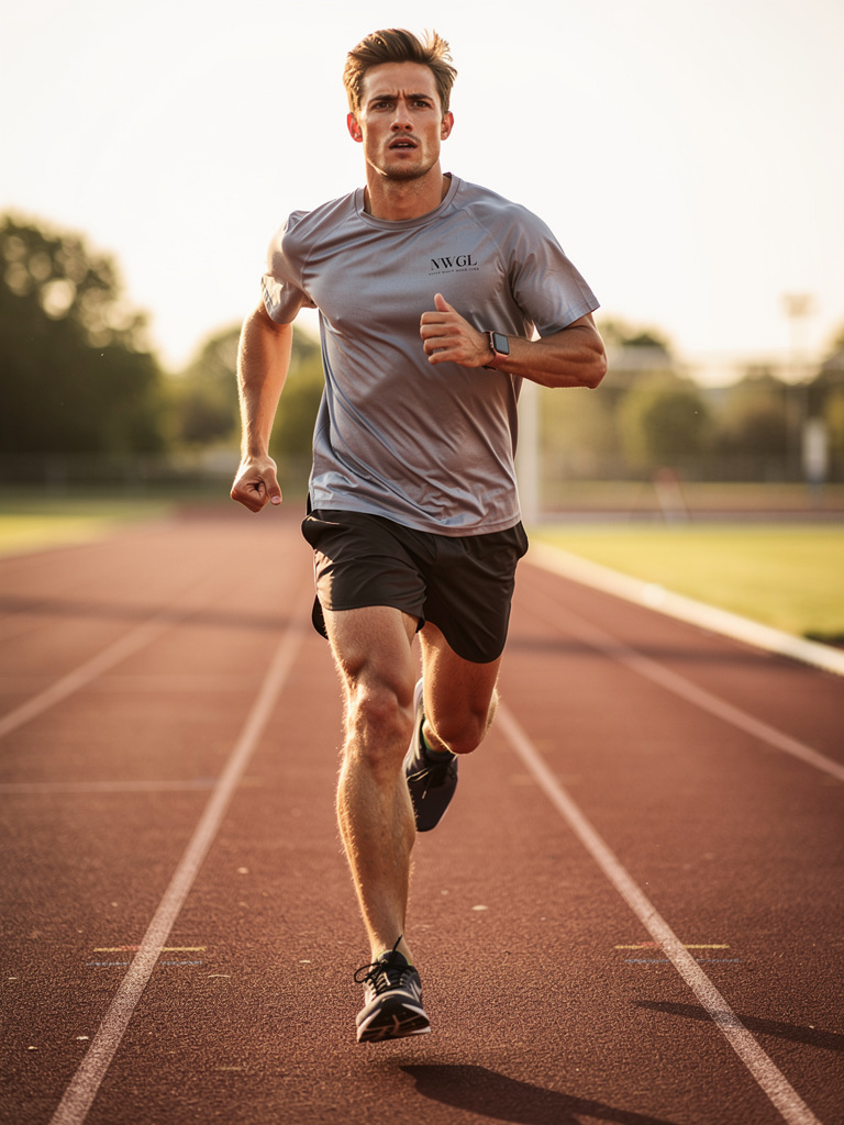 En manlig löpare springer på en löparbana