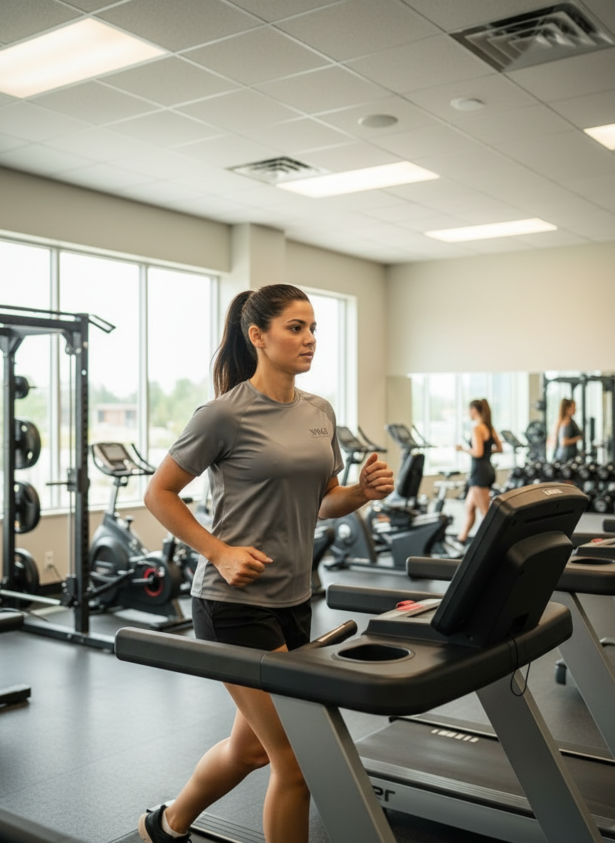 En kvinnlig löpare på ett löpband