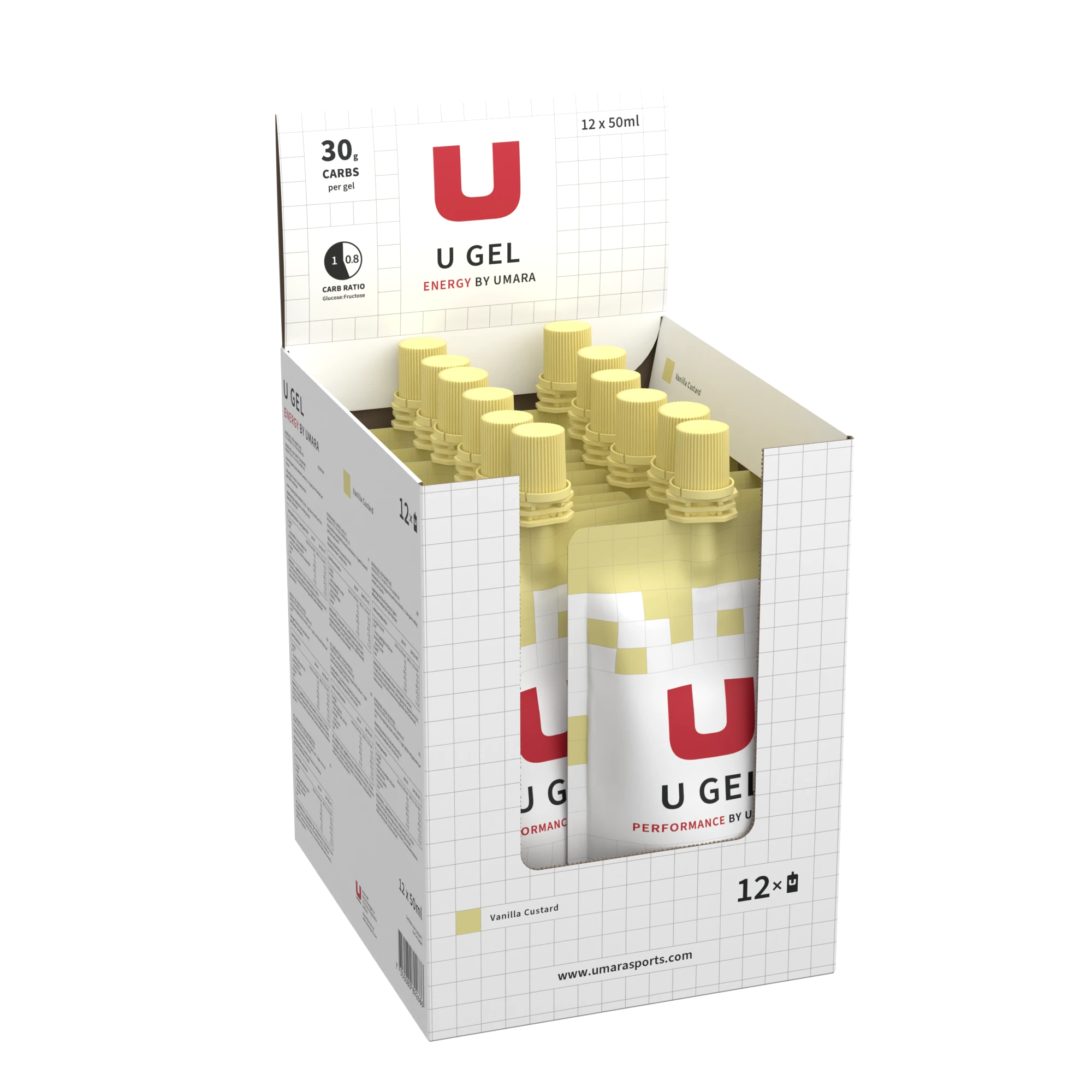Energigel med smak av vaniljsås, märke Umara
